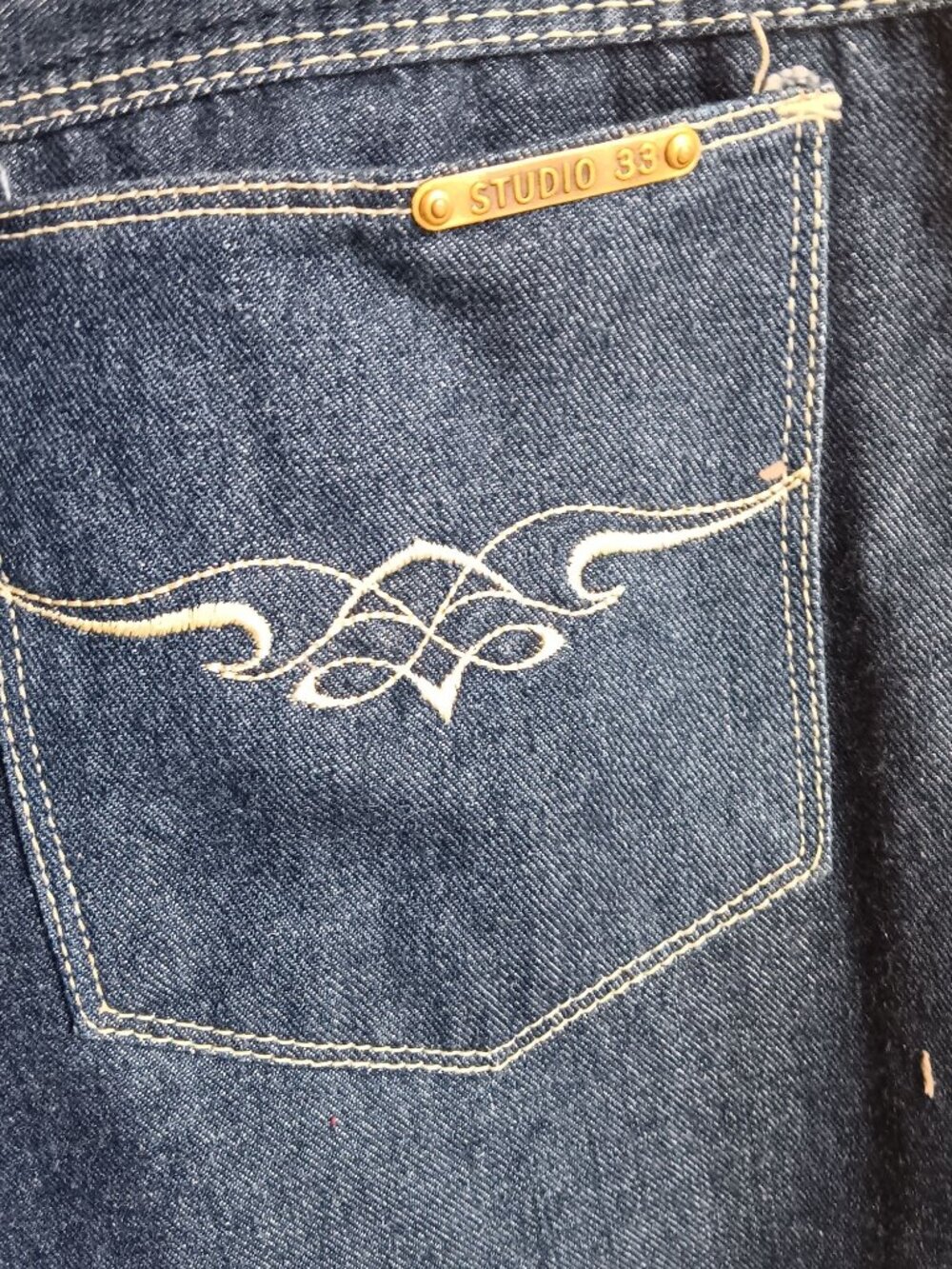 36x35 Fit Vintage Mens Disco Jeans 80s BOOTCUT FLARE emb roidered POCKET STRETCH